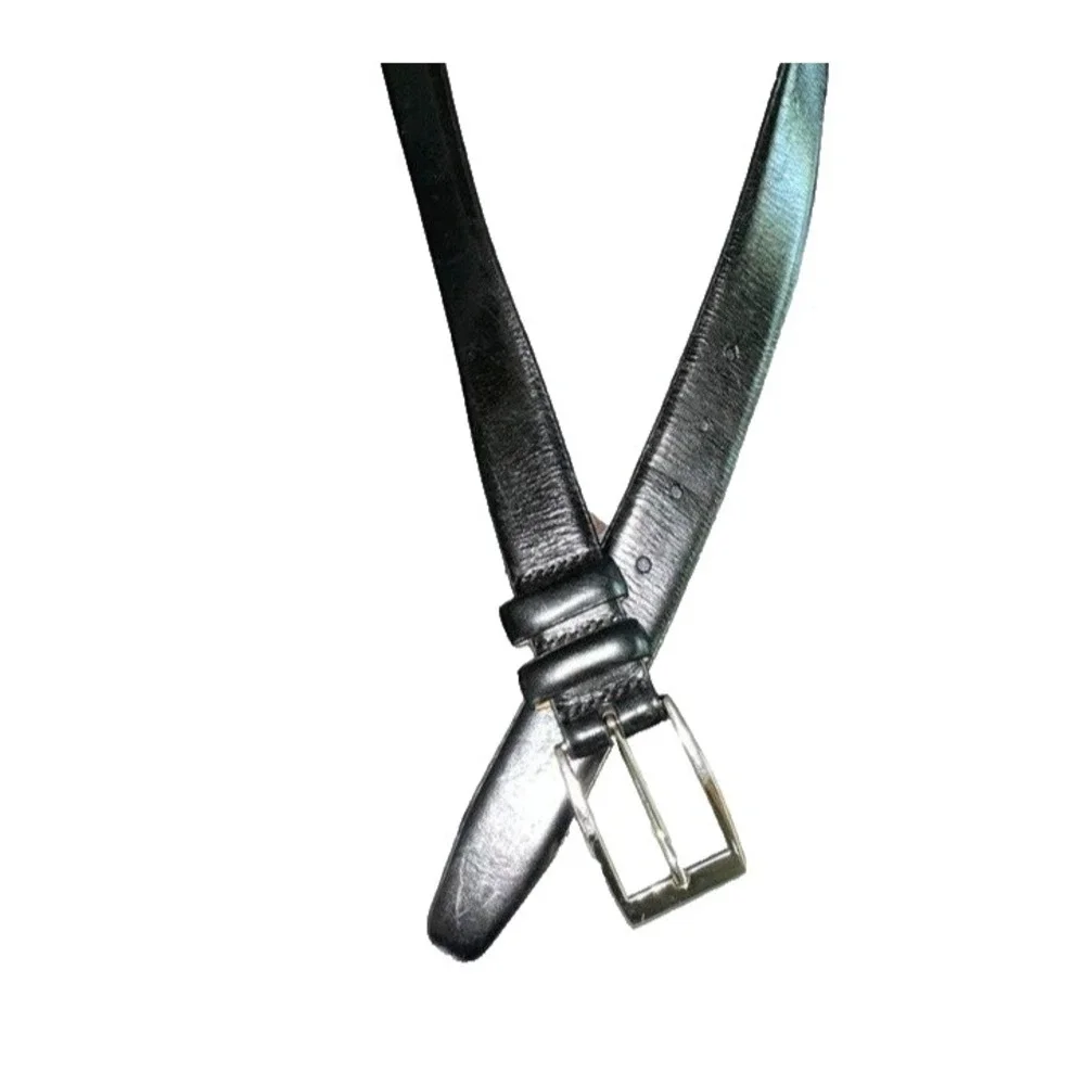 Trafalgar Belt Men 40/100‎ Black Leather Smooth Plain Dress Silver Tone Buckle